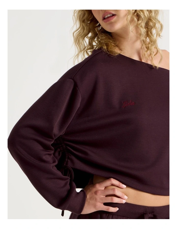 Lola Scuba Off Shoulder Sweat in Burnt Fig image 5