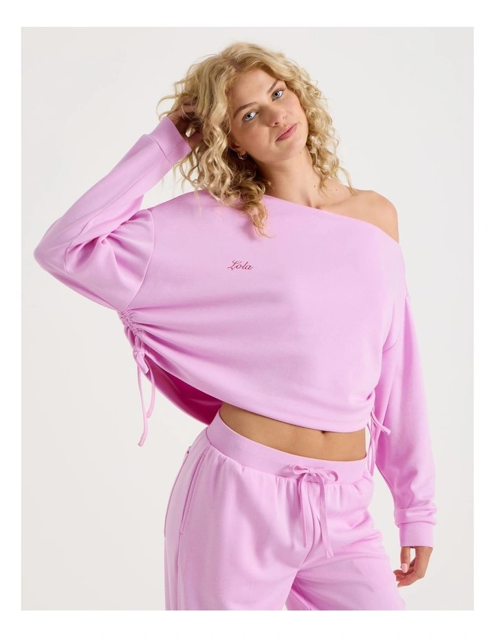 Lola Scuba Off Shoulder Sweat in Fairy Floss Pink image 2