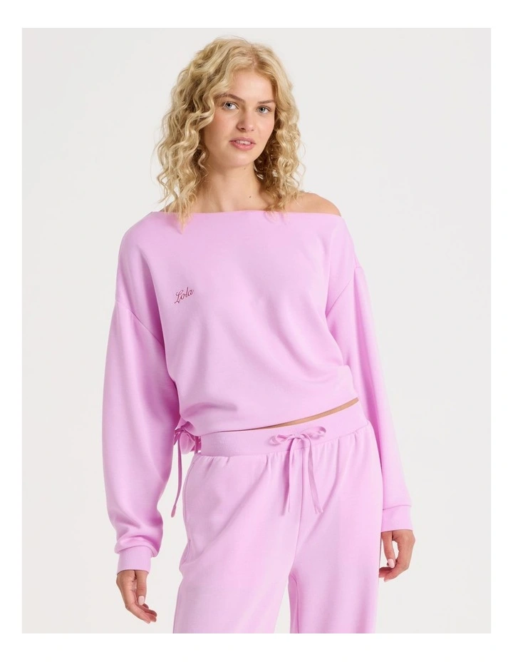 Lola Scuba Off Shoulder Sweat in Fairy Floss Pink image 3