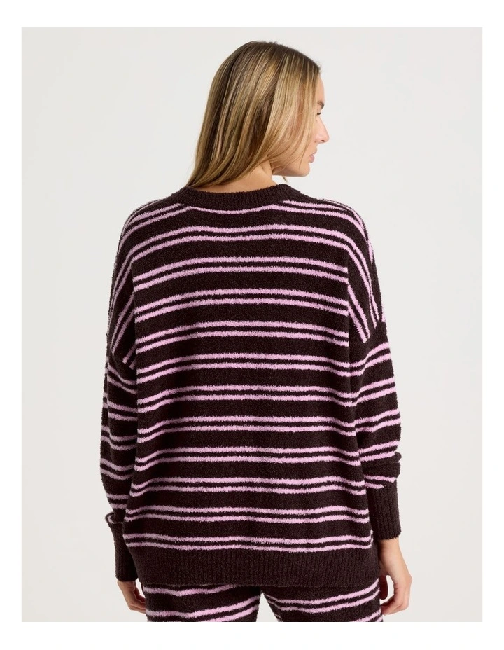 Cosy Boucle Crew Long Sleeve Top in Burnt Fig Stripe image 6