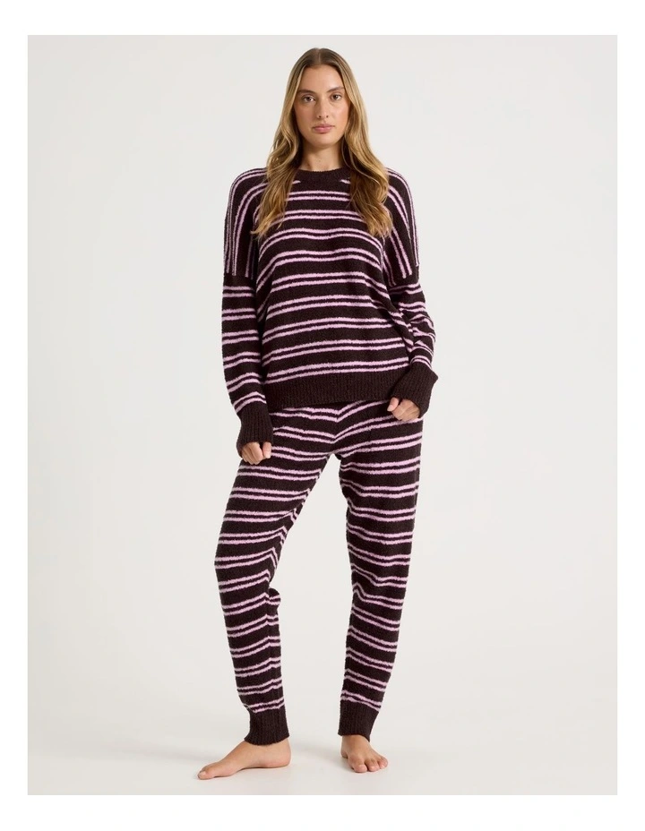 Cosy Boucle Crew Long Sleeve Top in Burnt Fig Stripe image 7