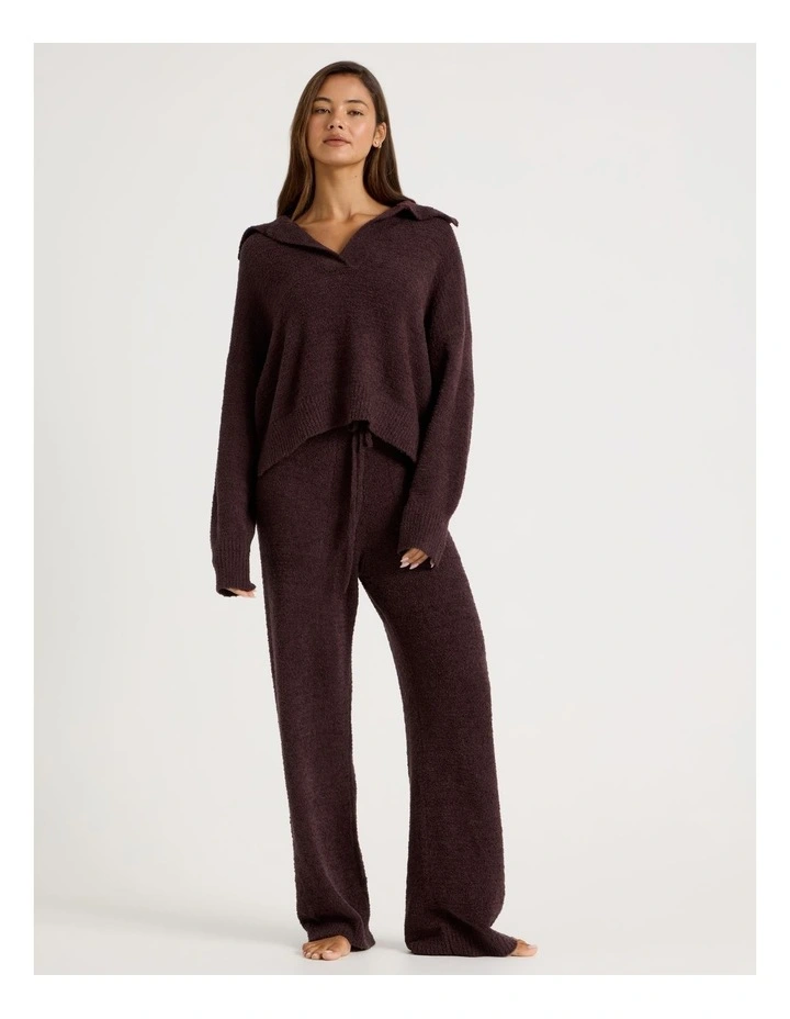 Cosy Boucle Open V-Collar Long Sleeve Top in Burnt Fig image 2