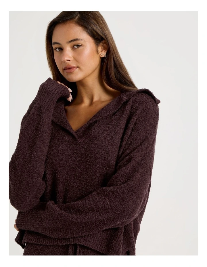 Cosy Boucle Open V-Collar Long Sleeve Top in Burnt Fig image 3
