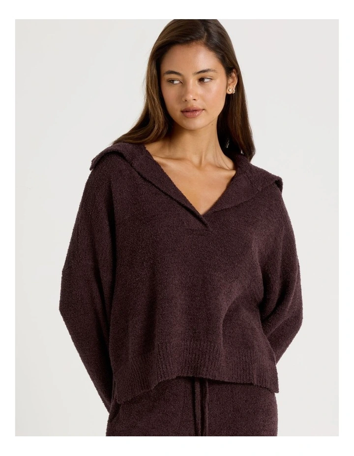 Cosy Boucle Open V-Collar Long Sleeve Top in Burnt Fig image 5