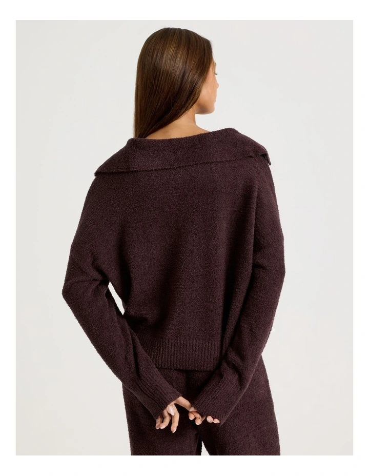 Cosy Boucle Open V-Collar Long Sleeve Top in Burnt Fig image 6