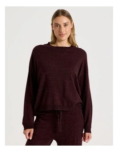 Cosy Scallop Edge Knit Long Sleeve Top in Burnt Fudge Marle
