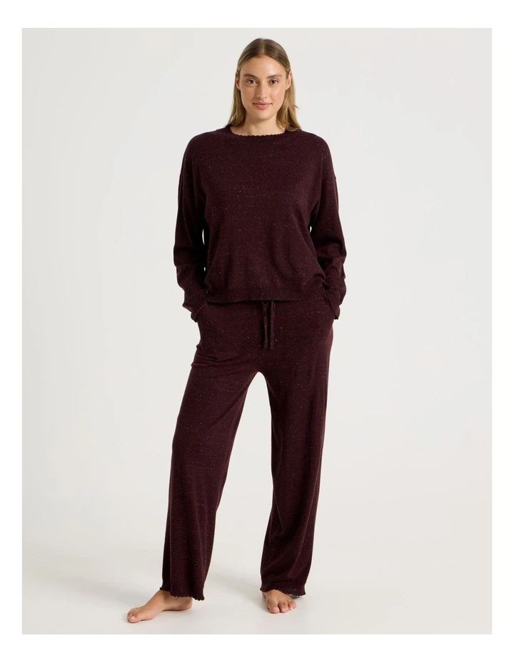 Cosy Scallop Edge Knit Long Sleeve Top in Burnt Fudge Marle image 2