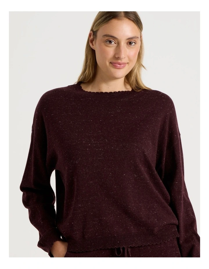 Cosy Scallop Edge Knit Long Sleeve Top in Burnt Fudge Marle image 3