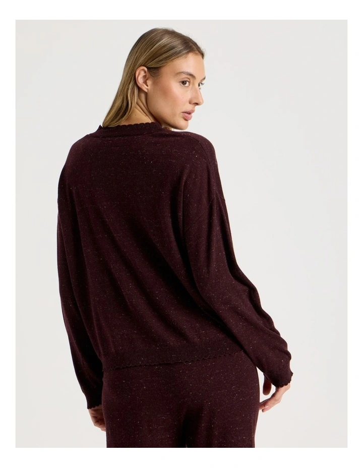 Cosy Scallop Edge Knit Long Sleeve Top in Burnt Fudge Marle image 6