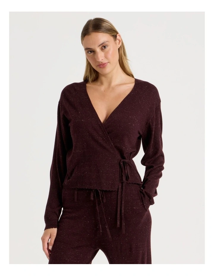 Cosy Scallop Edge Knit Wrap Top in Burnt Fudge Marle image 1