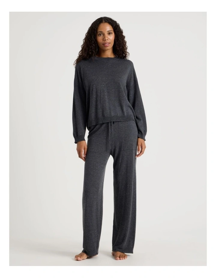 Cosy Scallop Edge Knit Long Sleeve Top in Charcoal Marle image 4