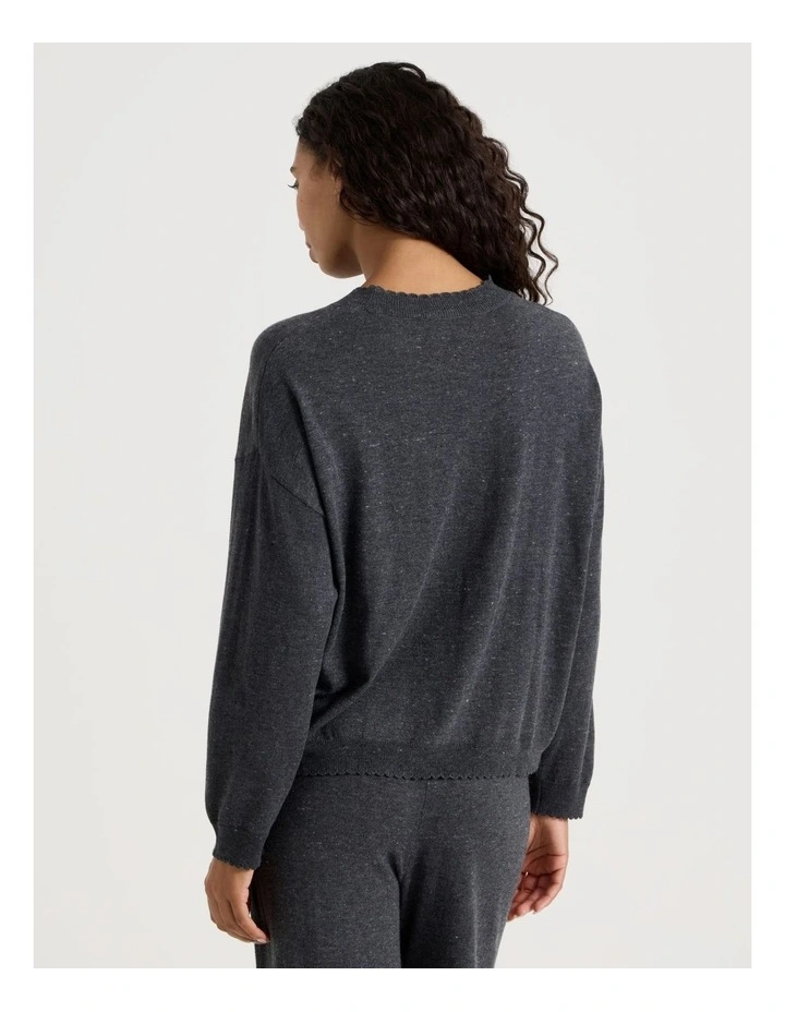 Cosy Scallop Edge Knit Long Sleeve Top in Charcoal Marle image 5