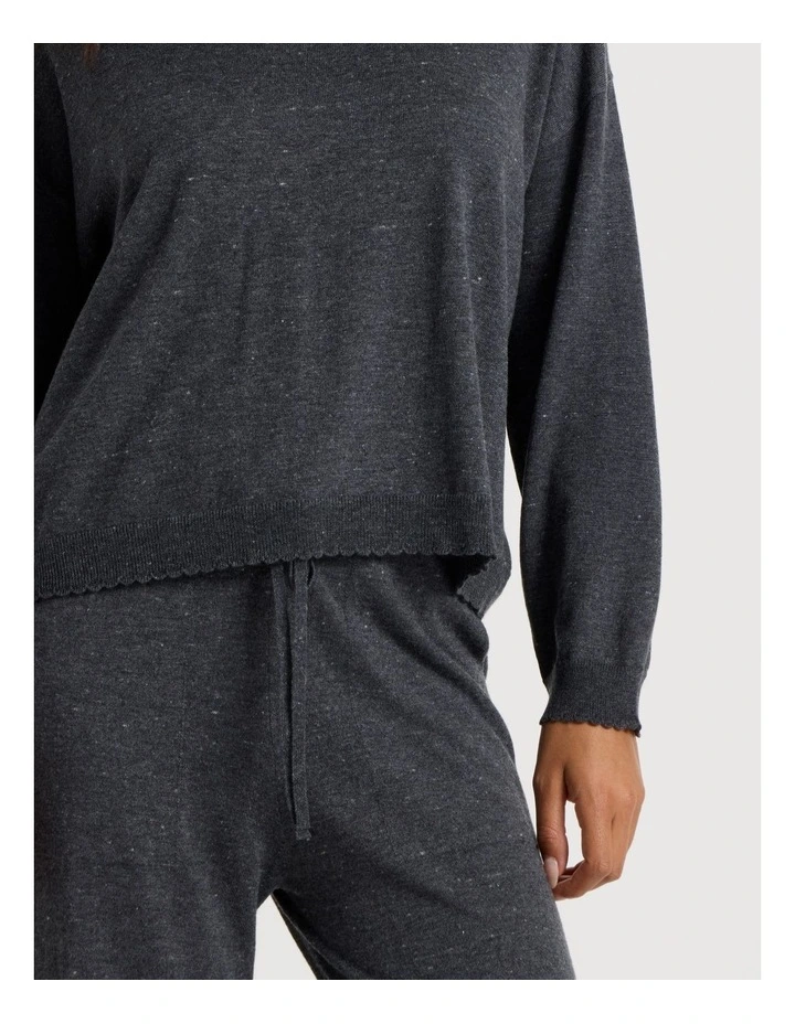 Cosy Scallop Edge Knit Long Sleeve Top in Charcoal Marle image 7