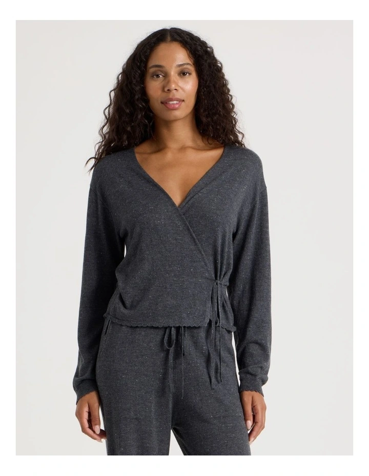Cosy Scallop Edge Knit Wrap Top in Charcoal Marle image 4