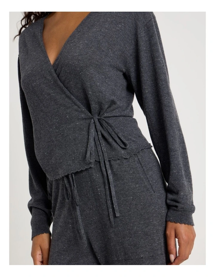 Cosy Scallop Edge Knit Wrap Top in Charcoal Marle image 5