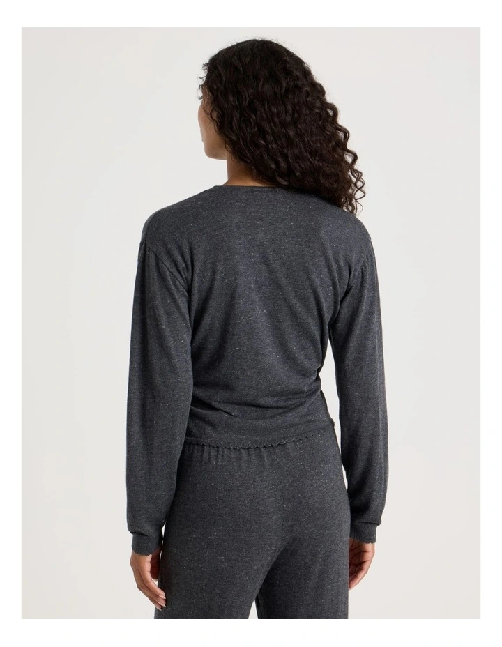 Cosy Scallop Edge Knit Wrap Top in Charcoal Marle image 6