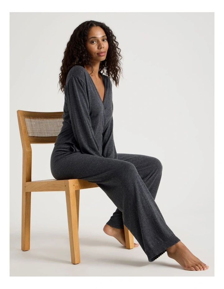 Cosy Scallop Edge Knit Wrap Top in Charcoal Marle image 7