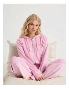 Lola Velour Zip Hoodie in Fairy Floss Pink