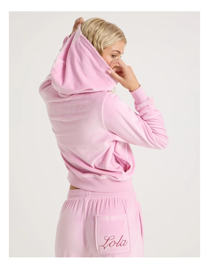 Lola Velour Zip Hoodie in Fairy Floss Pink image 3