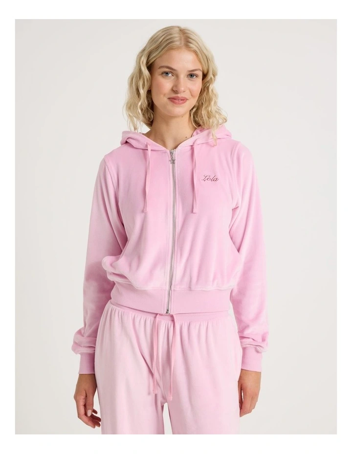 Lola Velour Zip Hoodie in Fairy Floss Pink image 4
