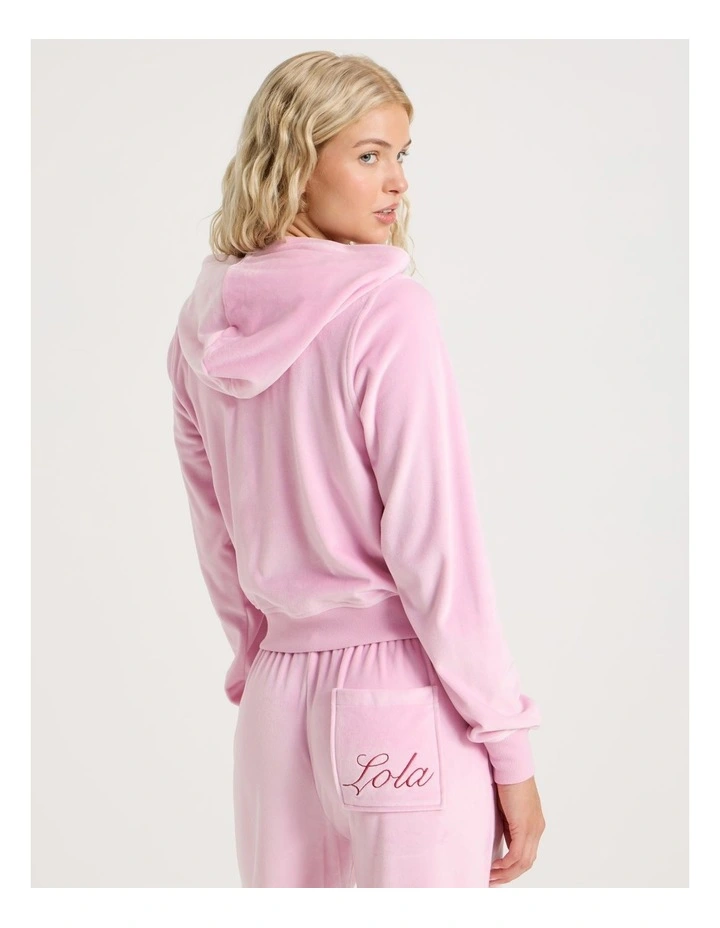 Lola Velour Zip Hoodie in Fairy Floss Pink image 5