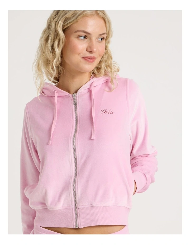 Lola Velour Zip Hoodie in Fairy Floss Pink image 6