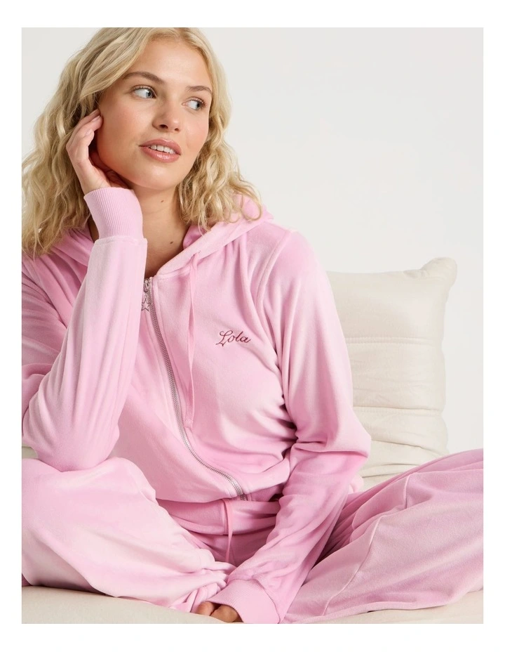 Lola Velour Zip Hoodie in Fairy Floss Pink image 7