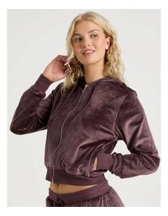 Lola Velour Zip Hoodie in Burnt Fig