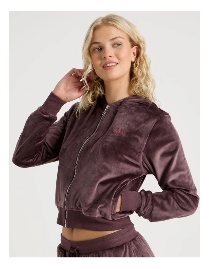 Lola Velour Zip Hoodie in Burnt Fig image 1