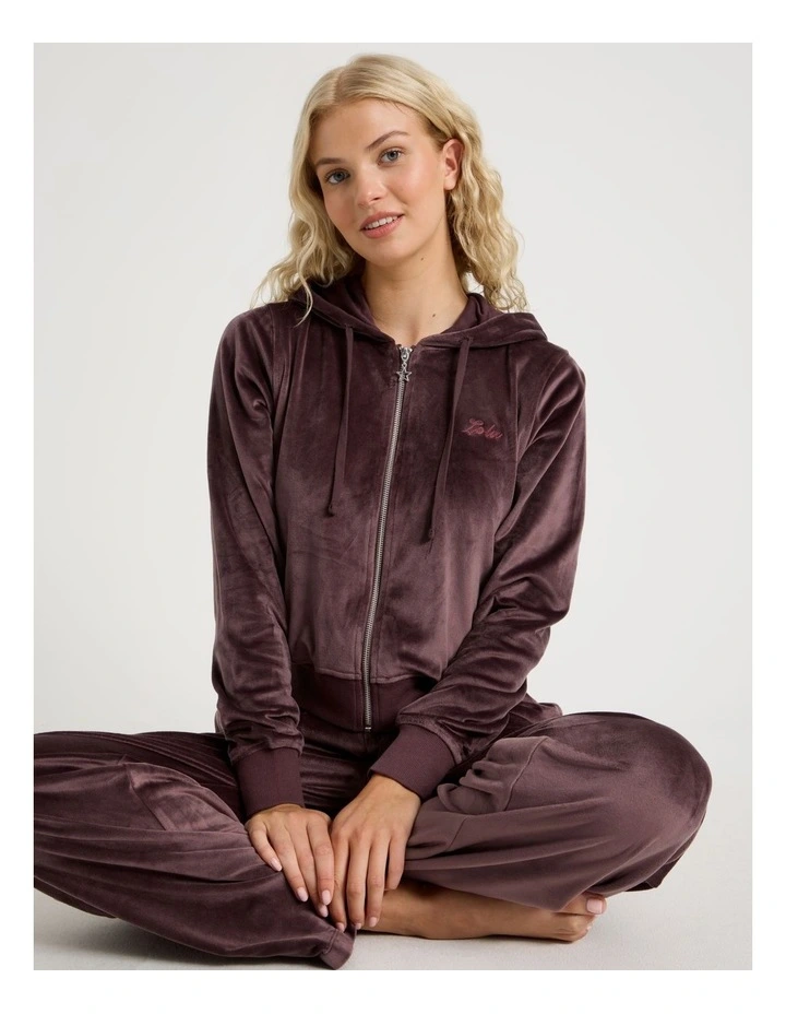 Lola Velour Zip Hoodie in Burnt Fig image 2
