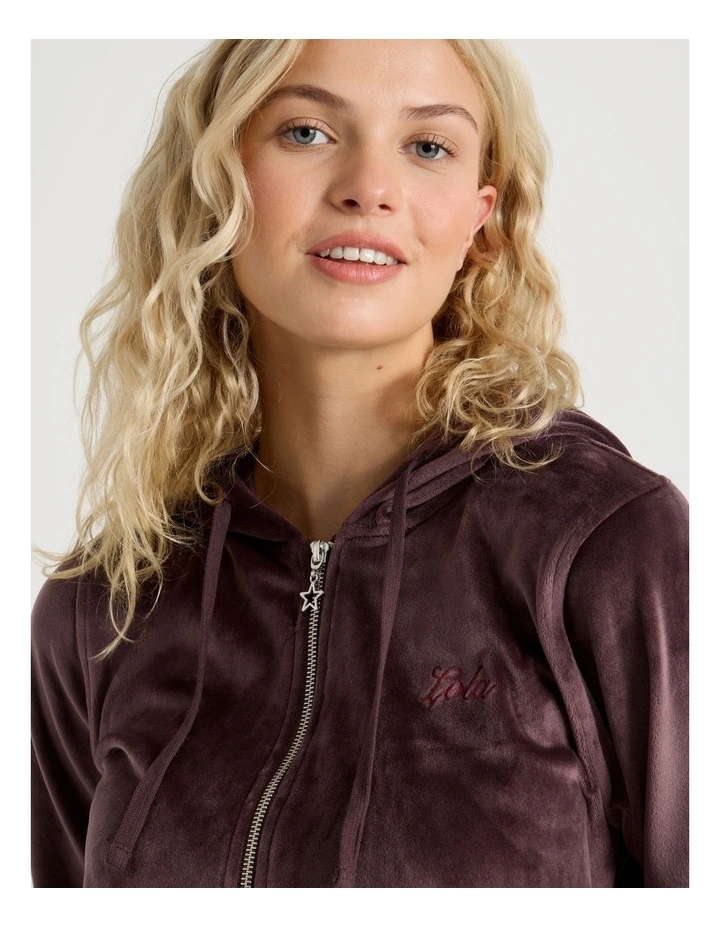 Lola Velour Zip Hoodie in Burnt Fig image 4