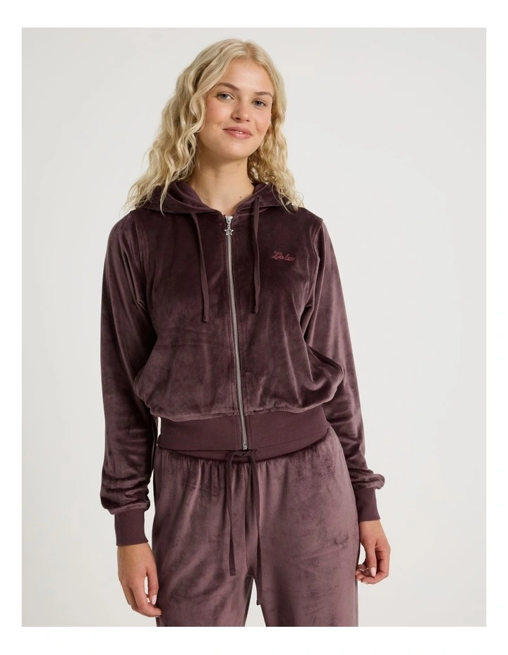 Lola Velour Zip Hoodie in Burnt Fig image 5