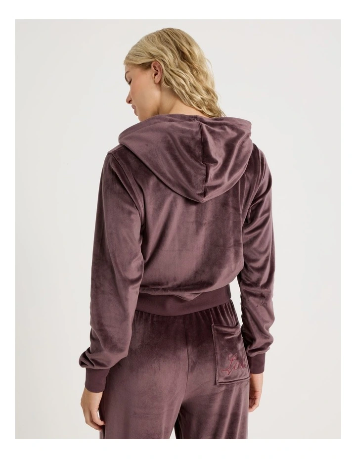 Lola Velour Zip Hoodie in Burnt Fig image 6