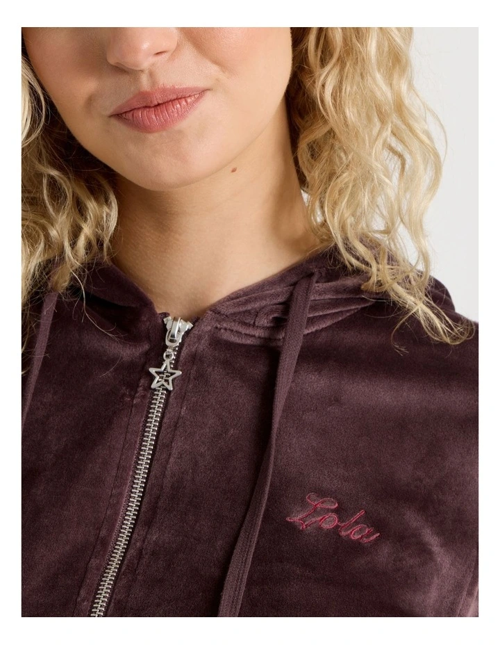 Lola Velour Zip Hoodie in Burnt Fig image 7