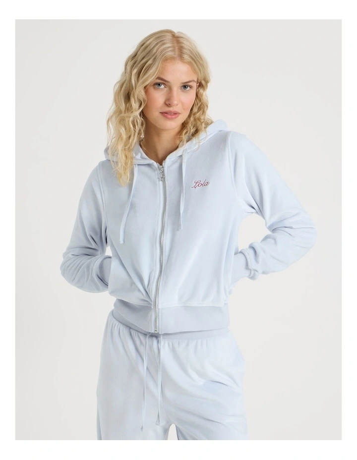 Lola Velour Zip Hoodie in Soft Blue image 1
