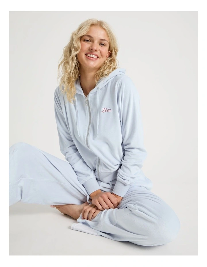 Lola Velour Zip Hoodie in Soft Blue image 2