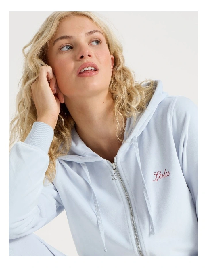 Lola Velour Zip Hoodie in Soft Blue image 3