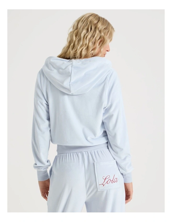 Lola Velour Zip Hoodie in Soft Blue image 5