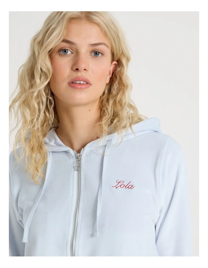 Lola Velour Zip Hoodie in Soft Blue image 6