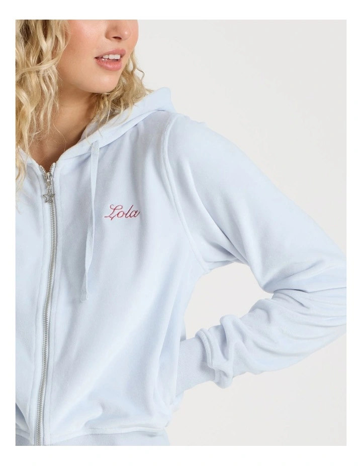 Lola Velour Zip Hoodie in Soft Blue image 7