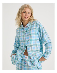 Chloe & Lola Lola Flannelette Boyfriend Shirt in Blue & Choc Check Print