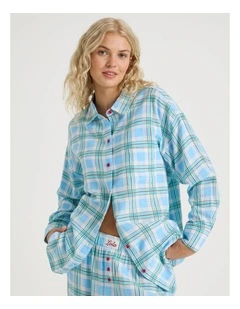 Lola Flannelette Boyfriend Shirt in Blue & Choc Check Print