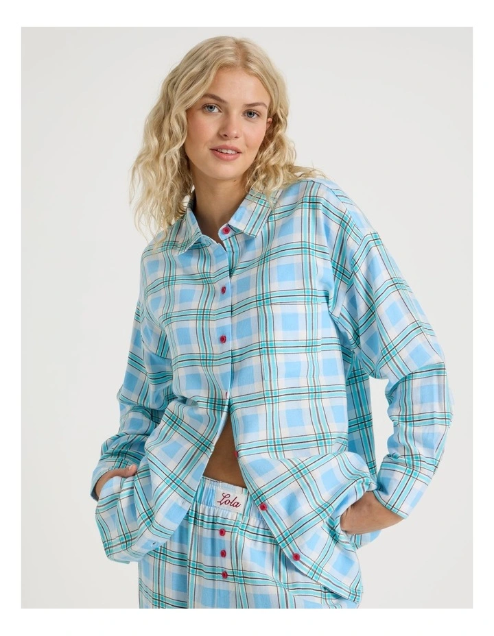 Lola Flannelette Boyfriend Shirt in Blue & Choc Check Print image 1