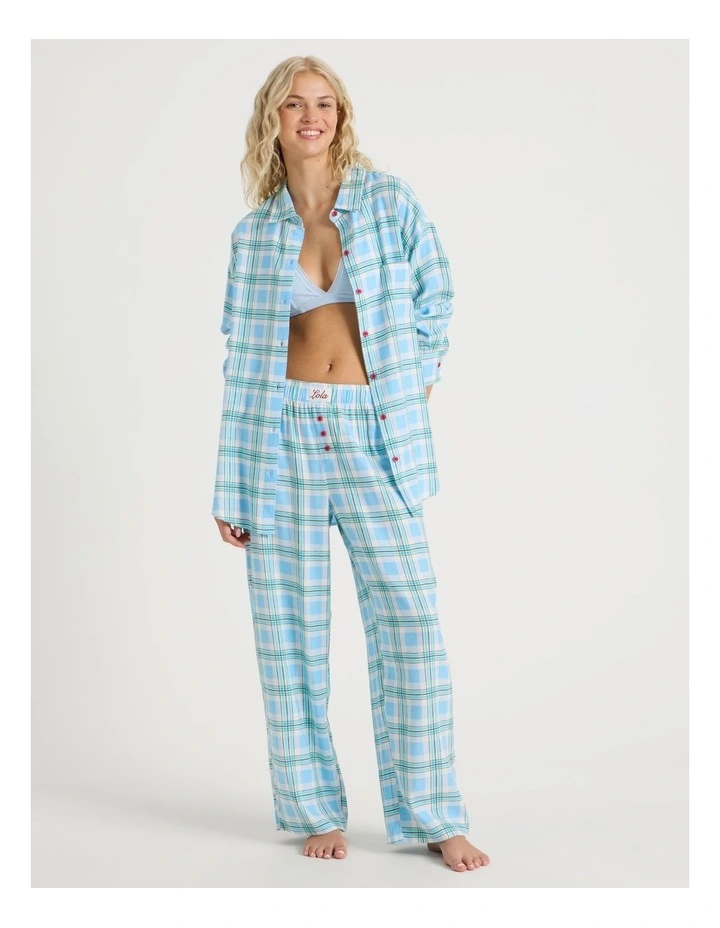Lola Flannelette Boyfriend Shirt in Blue & Choc Check Print image 2