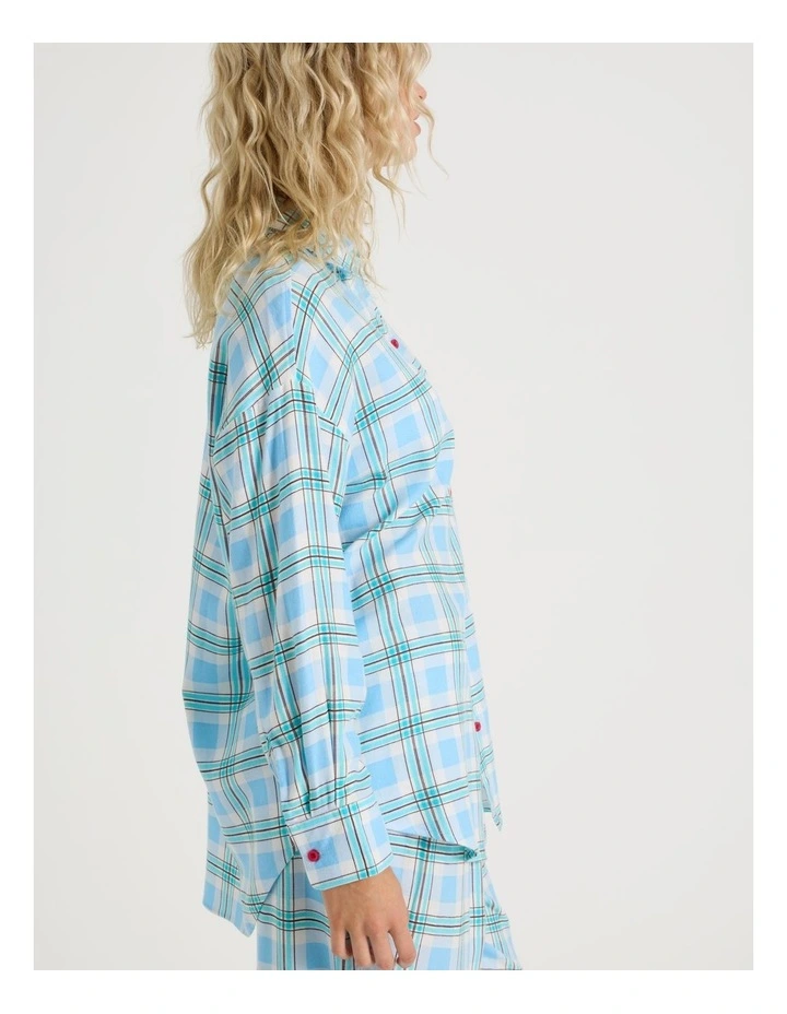 Lola Flannelette Boyfriend Shirt in Blue & Choc Check Print image 4