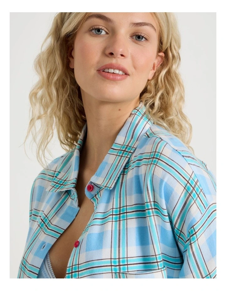 Lola Flannelette Boyfriend Shirt in Blue & Choc Check Print image 5