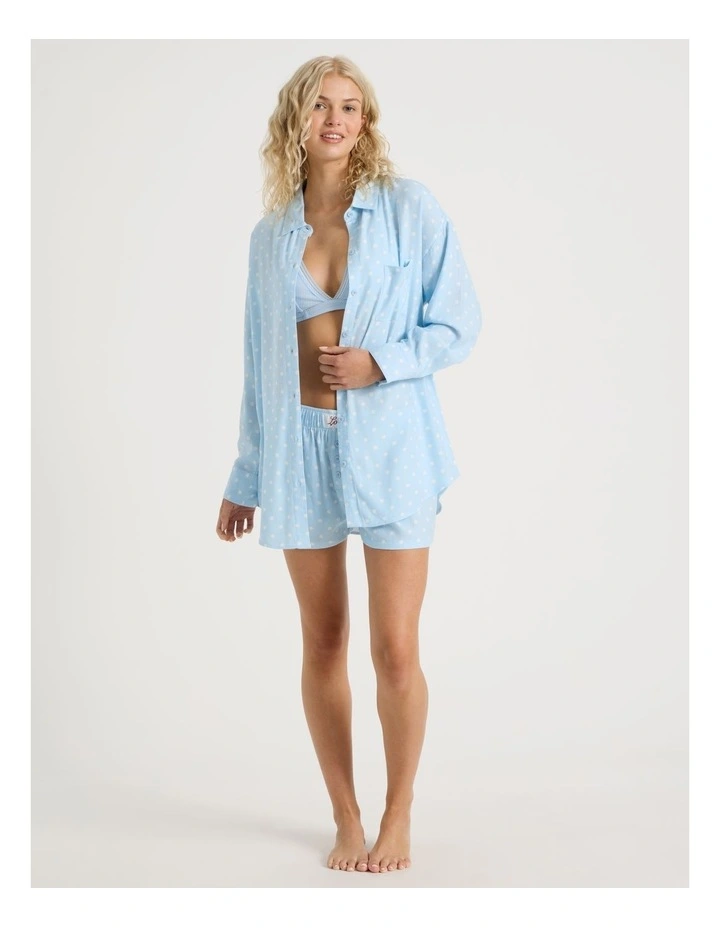 Lola Flannelette Boyfriend Shirt in Sky Blue Spot Print image 1