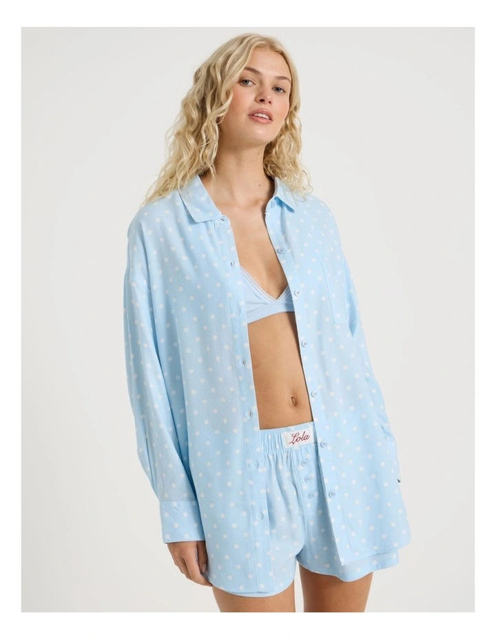 Lola Flannelette Boyfriend Shirt in Sky Blue Spot Print image 2
