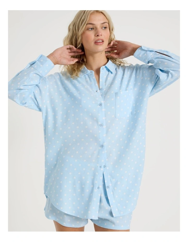 Lola Flannelette Boyfriend Shirt in Sky Blue Spot Print image 3