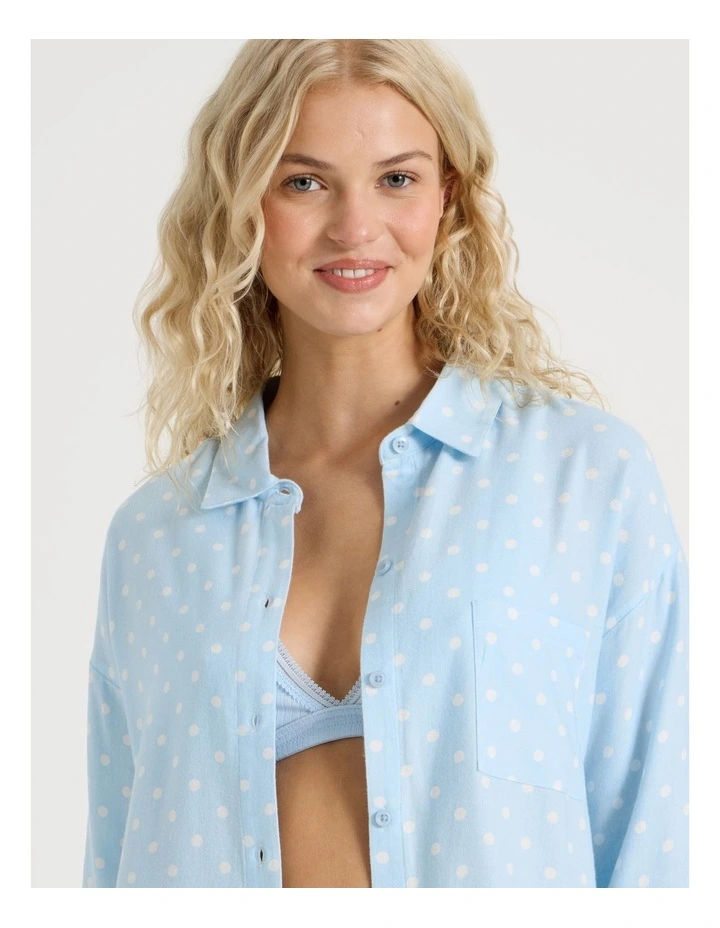 Lola Flannelette Boyfriend Shirt in Sky Blue Spot Print image 4
